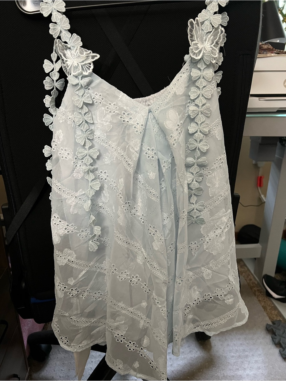 Delicate Lace-Trim Light Blue Women's Tank Top